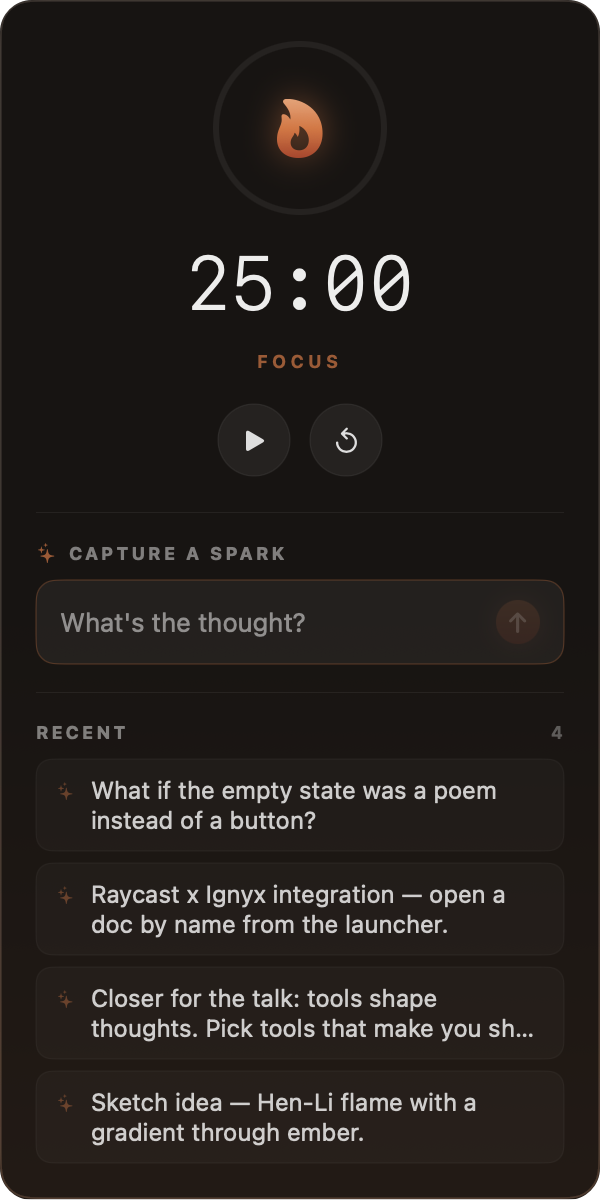 Ignyx Sparks menu bar popover